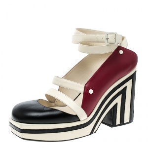 Chanel Tricolor Leather Open Toe Ankle Wrap Platform Sandals Size 39.5