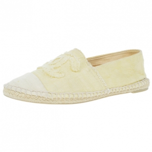 Pre Owned Chanel Yellow Canvas Espadrilles Flats Size 37