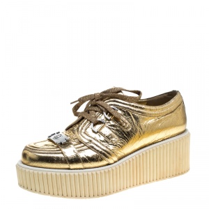 Pre Owned Chanel Metallic Gold Distressed Leather Creepers Platform Sneakers Size 41