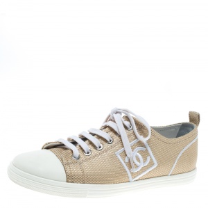 Pre Owned Chanel Metallic Gold Canvas Tennis CC Low Top Sneakers Size 36.5