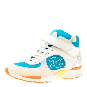 Pre Owned حذاء رياضي شانيل CC كانفاس مونوكرومي وسويدي بأربطة مقاس 39