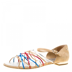 Chanel Multicolor Leather and Suede Knot Detail Flat Sandals Size 41