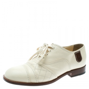  Chanel Cream Leather Oxfords Size 39.5