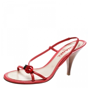 Chanel Pink Leather Ladybug Embellished Sandals Size 37.5