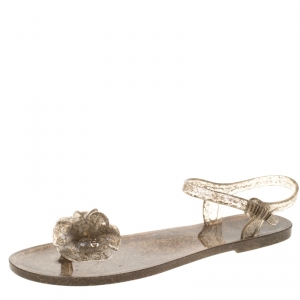 Chanel Beige Jelly Camellia Flower Sandals Size 39
