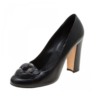 Pre Owned حذاء كعب عالي شانيل CC كاميليا جلد أسود 40