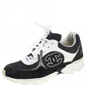 مملوكة مسبقًا Chanel Blue Leather, Suede and Fabric CC Sneakers Size 36