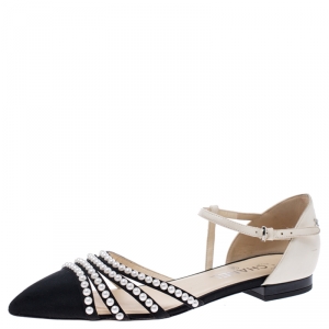  Chanel Black/Beige Canvas and Leather Faux Pearl Paris Rome Flat Sandals Size 39