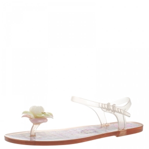Chanel Multicolor Jelly Camellia Flower Flat Sandals Size 40