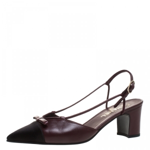 Chanel Two Tone Leather And Satin Pointed Toe Slingback Sandals Size 40