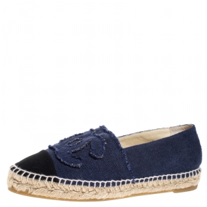 Pre Owned حذاء فلات شانيل إسبادريل CC دنيم أزرق مقاس 37