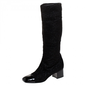 Chanel Black Shimmery Nylon Cap Toe Boots Size 41