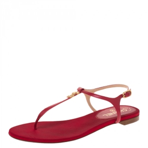 Chanel Red Leather CC Thong Sandals Size 40