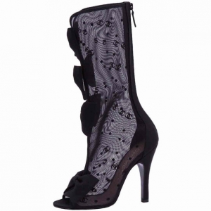 Chanel Black Mesh Bow Mid Calf Boots Size 36