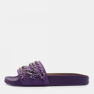 Chanel Purple Satin Tropiconic Chain Link Slides Size 37