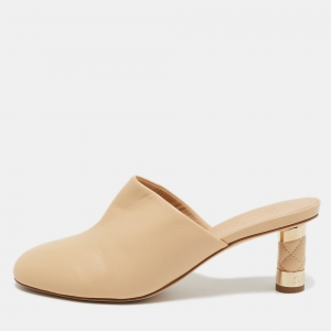 Chanel Beige Leather Quilted Heel Mules Size 38.5 