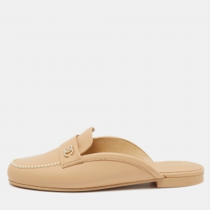 Chanel Beige Leather Interlocking CC Logo Mules Size 41