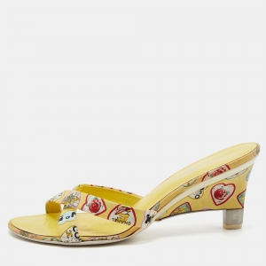 Chanel Multicolor Canvas Criss Cross Wedge Slide Sandals Size 40