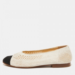 Chanel White/Black Crochet and Canvas CC Cap Toe Ballet Flats Size 39