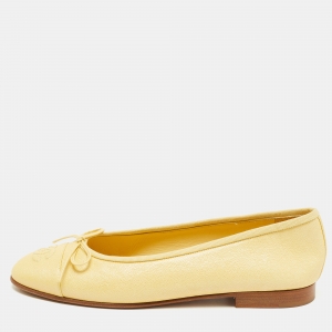 Chanel Yellow Leather Bow CC Cap Toe Ballet Flats Size 38