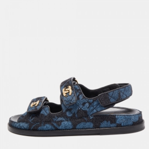 Pre Owned Chanel  Blue/Black Denim CC Logo Dad Sandals Size 38