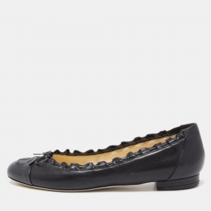 Chanel Black Leather CC Cap Toe Ballet Flats Size 40.5