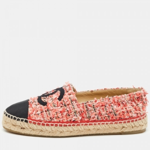 Chanel Tricolor Tweed and Canvas Cap Toe CC Espadrille Flats Size 39