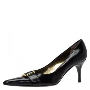 Pre Owned Dolce and Gabbana Black Leather Buckle Pointed Toe Pumps Size 39