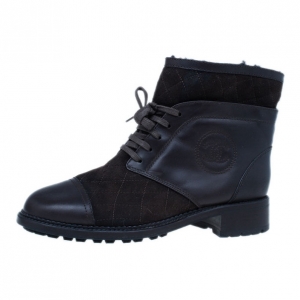 Chanel Brown Suede and Leather Ankle Boots Size 39