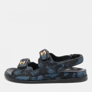 Pre Owned Chanel Blue/Black Denim CC Logo Dad Sandals Size 39.5