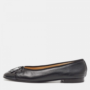Chanel Black Leather CC Cap Toe Ballet Flats Size 37