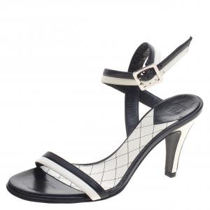 Chanel Monochrome Leather Ankle Strap Sandals Size 36.5