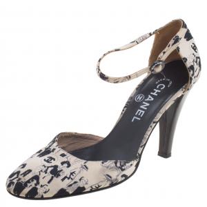 مملوكة مسبقًا Chanel Monochrome Silhouette Printed Fabric Ankle Strap D'orsay Pumps Size 37.5 