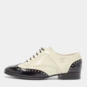 Chanel Black/White Patent Interlocking Logo Oxfords Size 38.5