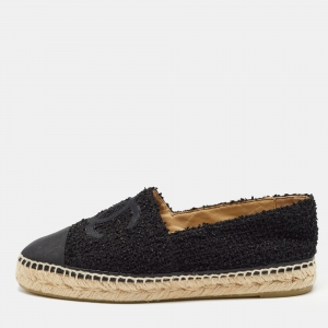 Chanel Black Tweed and Canvas CC Espadrille Flats Size 39