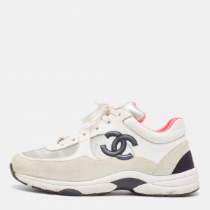 Pre Owned Chanel Multicolor Suede and Leather CC Low Top Sneakers Size 39