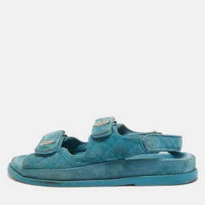 Chanel Blue Suede Dad Slingback Sandals Size 37