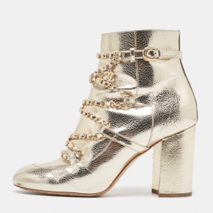 Chanel Gold Leather CC Chain Link Ankle Boots Size 39.5