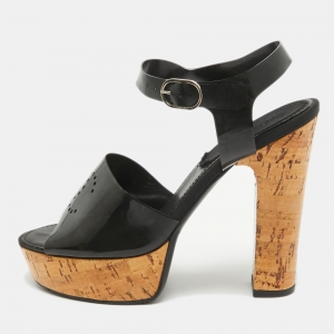 Chanel Black Jelly Cork Platform Ankle Strap Sandals Size 37.5