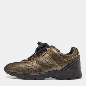 Chanel Gold Textured Leather CC Low Top Sneakers Size 39