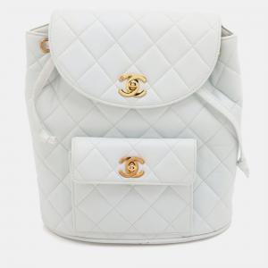 Pre Owned Chanel Medium White Quilted Lambskin Duma Backpack