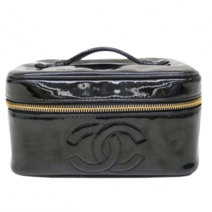 Pre Owned Chanel Black Patent East West Vanity Bag
