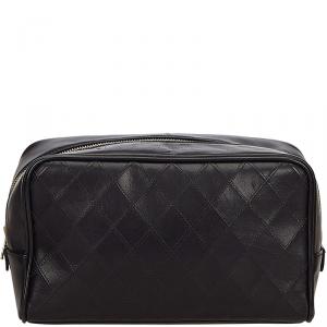 Chanel Black Quilted Leather Cosmetic Pouch