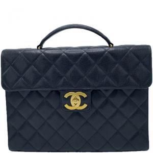 Chanel Black Quilted Leather Vintage Briefcase