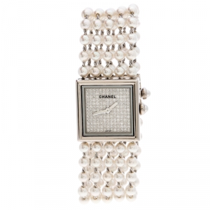 Chanel Cultured Pearl Diamond & 18k White Gold Mademoiselle H 1434 Women's Wristwatch 23MM