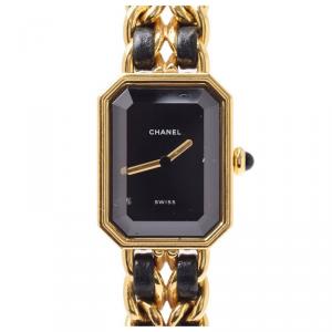 Chanel Black Gold Plated and Leather Premiere H0001 Women's Wristwatch 20x26MM