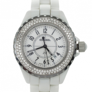 Chanel J 12 White Ceramic Diamonds Womens Wristwatch 33 MM 