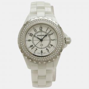 Chanel White Stainless Steel and Diamond J12 H0967 Women's Wristwatch 34mm