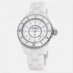 Chanel White Diamond Ceramic J12 H1628 Quartz Women's Wristwatch 33 mm
