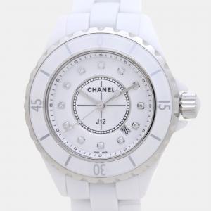 Chanel White Stainless Steel Ceramic J12 H1628 Quartz Women's Wristwatch 33 mm